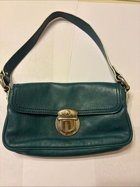 Marc Jacobs Teal Leather Shoulder Bag with Silver-Tone Turn-Lock